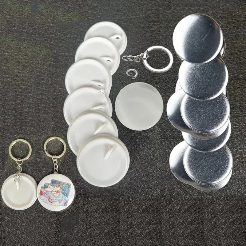 100PCS 44mm 58mm Keychains Badge Making Parts Metal/Plastic Base Blank Key Chians Key Ring Badge Button DIY Materials