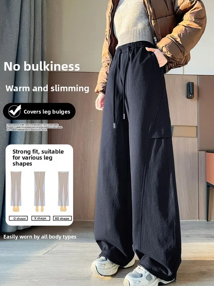 High Waist Thickened Fleece Women's Winter Pants Korean Style Commute Fashion Straight Leg Pants Warm Cotton Trousers