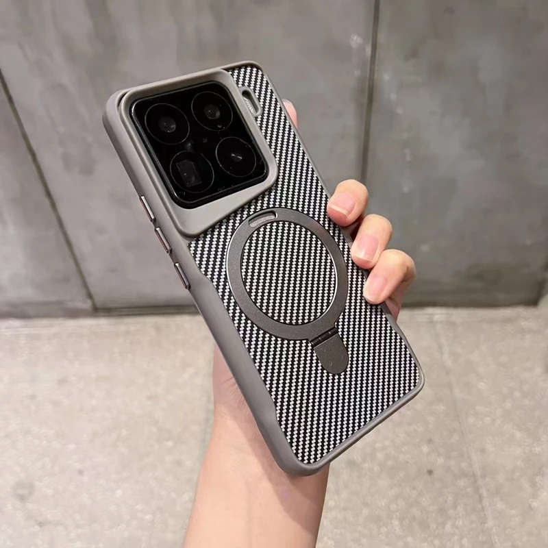 ألياف الكربون الملمس قوس MagSafe جراب هاتف ل Xiaomi Mi 15 15Pro Mi 14 نماذج جديدة متجمد اللاسلكية شحن غطاء الكمبيوتر الصلب
