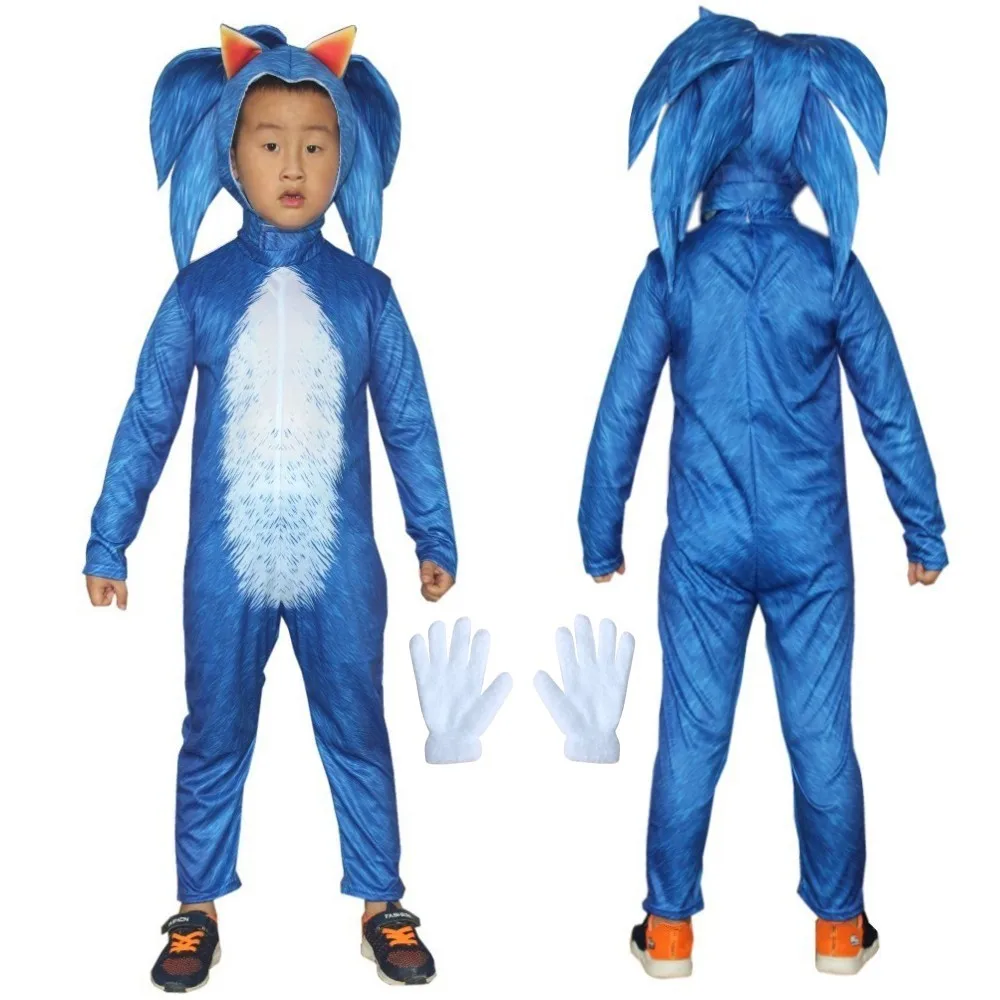 Sonic Kids Cosplay Costumes Sonic Hedgehog Boys Girls Bodysuit Children Jumpsuit with Headgear Suit Halloween Party Gift