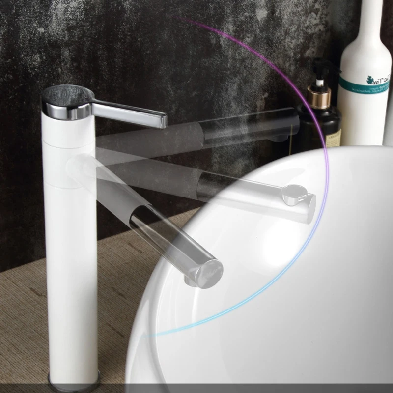 Basin Mixer Tap 360 Degree Rotate Type Basin Faucet White and Silver Chrome Finish Bathroom Faucets Single Hand Bathroom LT-701