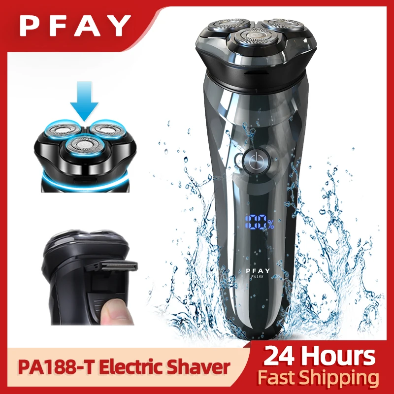 PFAY PA188-T Men's Electric Shaver Rechargable Razor for Men Beard Shaving Machine IPX7 Waterproof Wet & Dry Dual Use Timmer