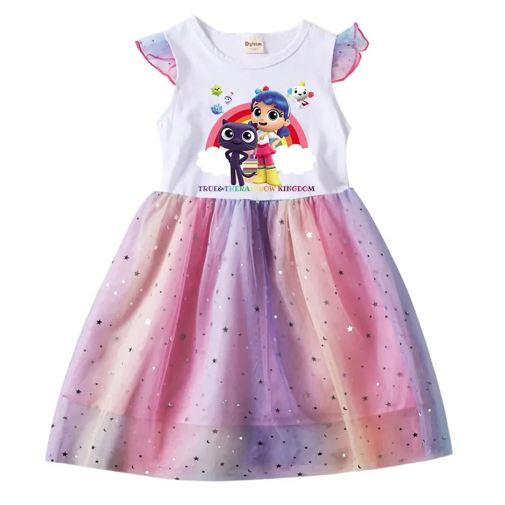 

True Rainbow Kingdom Clothes Baby Girl Summer Wedding Dress Kids Sleeveless Mesh Sequin Children Dresses Toddler Girls Outfits