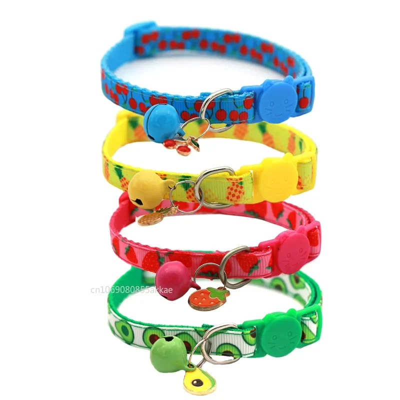 Pet Adjustable Webbing Fruit Cat Collar Breakaway Cute Neck Collar with Bell for Small Dogs Puppy Kitten Neck Accessories