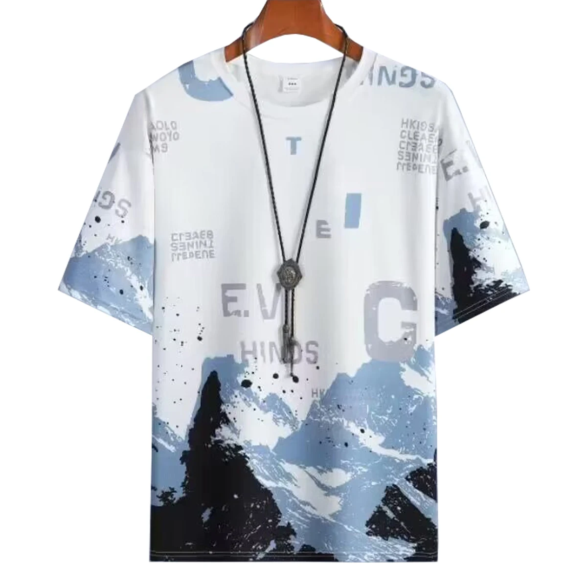 Men's T-shirt Round Neck Short Sleeved Landscape Printed top Cool Breathable Summer Available Other Colors Such Blue White
