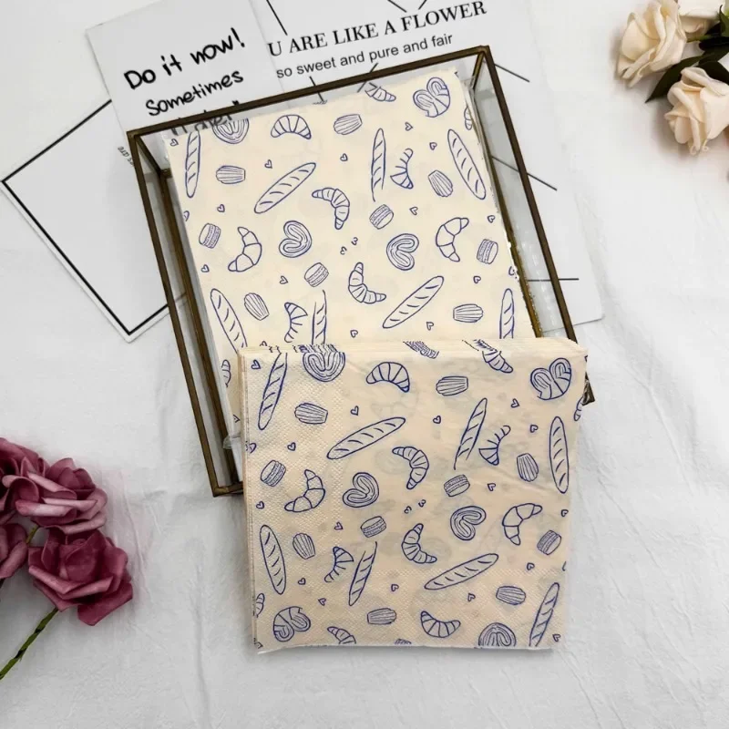 

20 шт. 33 см 2-слойные салфетки с принтом круассанов для выпечки, вечерние цветные бумажные стаканчики с цветами оригами, сделай сам, бумага для декупажа