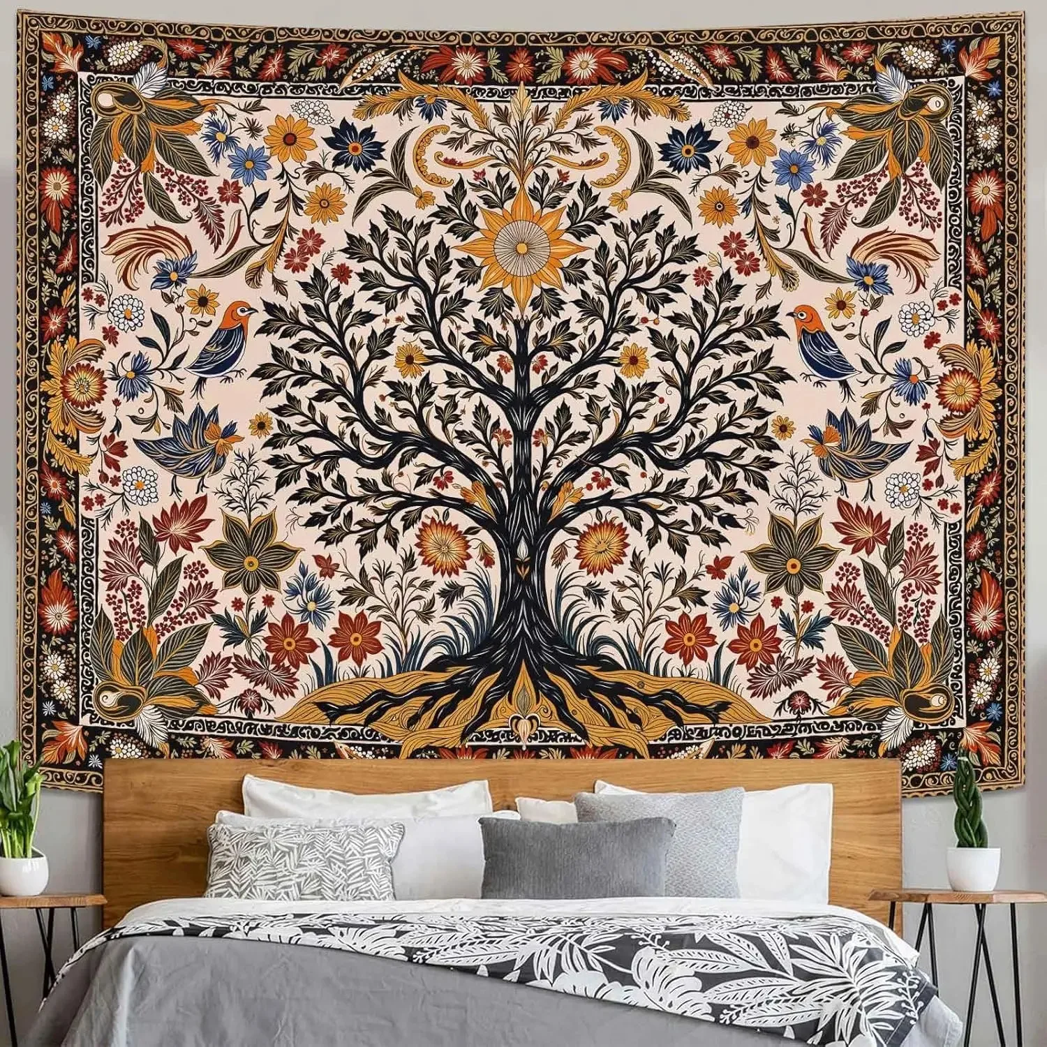 

Vintage Tree Of Life Floral Pillowcase Boho Botanical Polyester Cushion Cover For Bedroom Sofa Living Room Aesthetic Decor