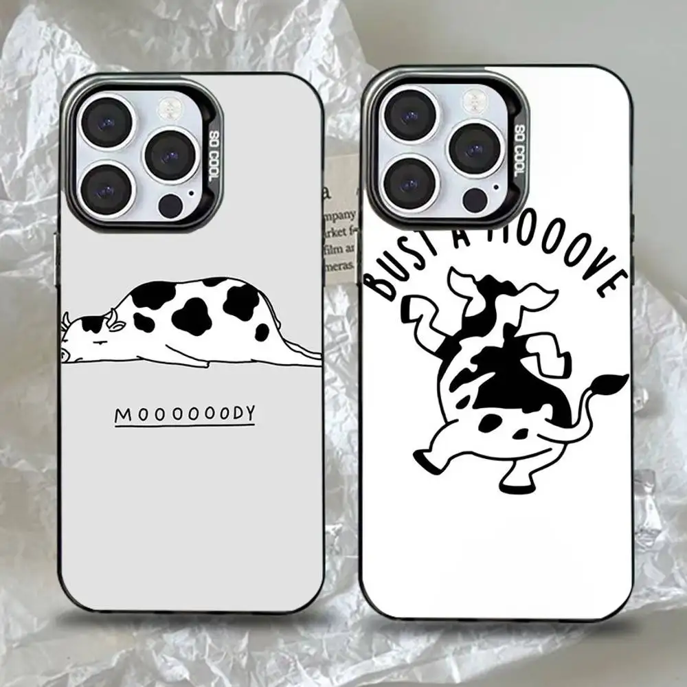 

Funny Black White Cow Cartoon Phone Case For iPhone 16,15,14,13,12,11,Pro,Max,Plus,Mini,XS,SE Anti Fall Black Matte Hard Bumper