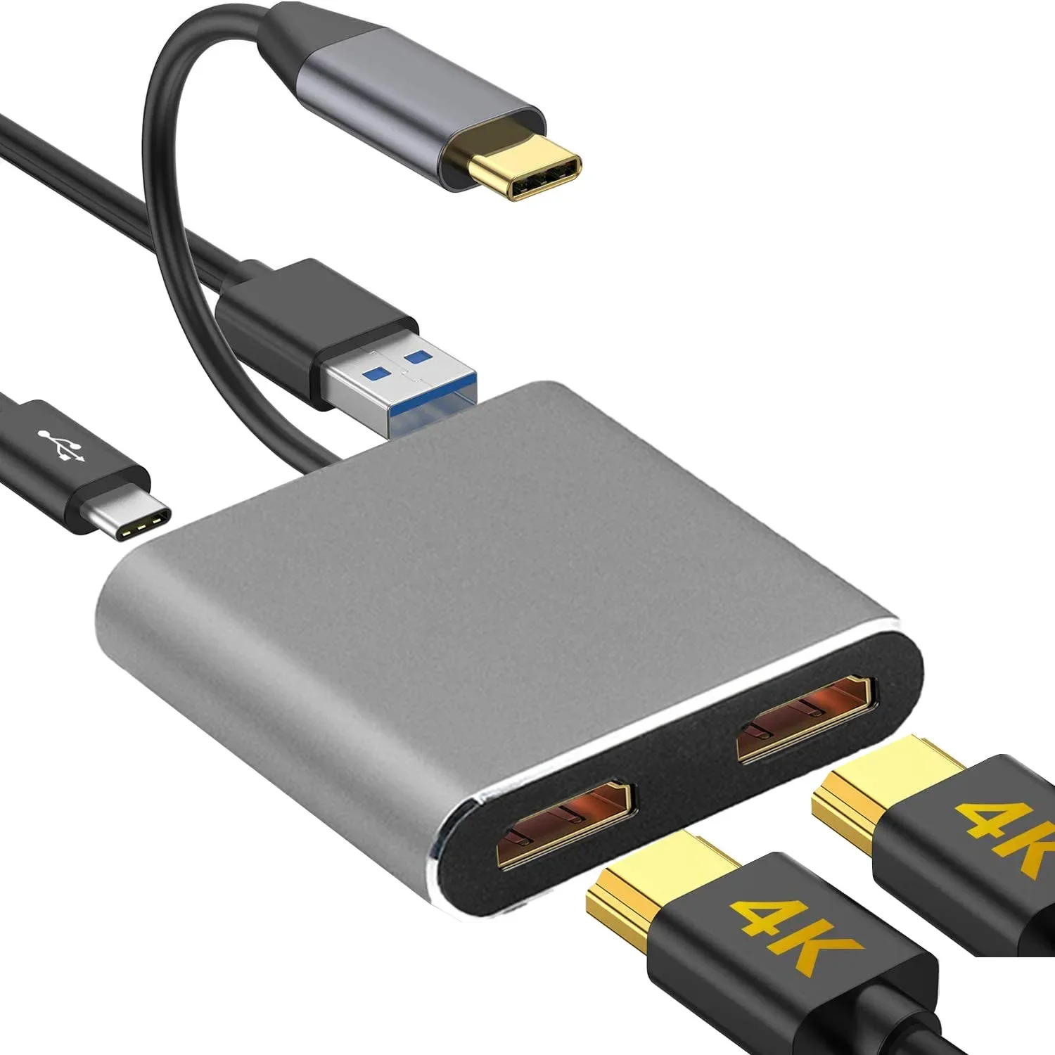 Type C To Dual HD/USB 3.0/PD Converter 4k High-Definition  USB Hub