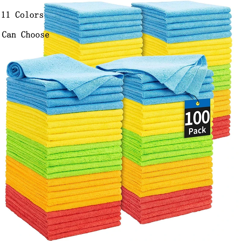 20Pcs Kitchen Wipes Car Clean Towel Solid Color Design Wipes Microfibre Thickened Absorbent Wipes Household Cleaning Cloth Set