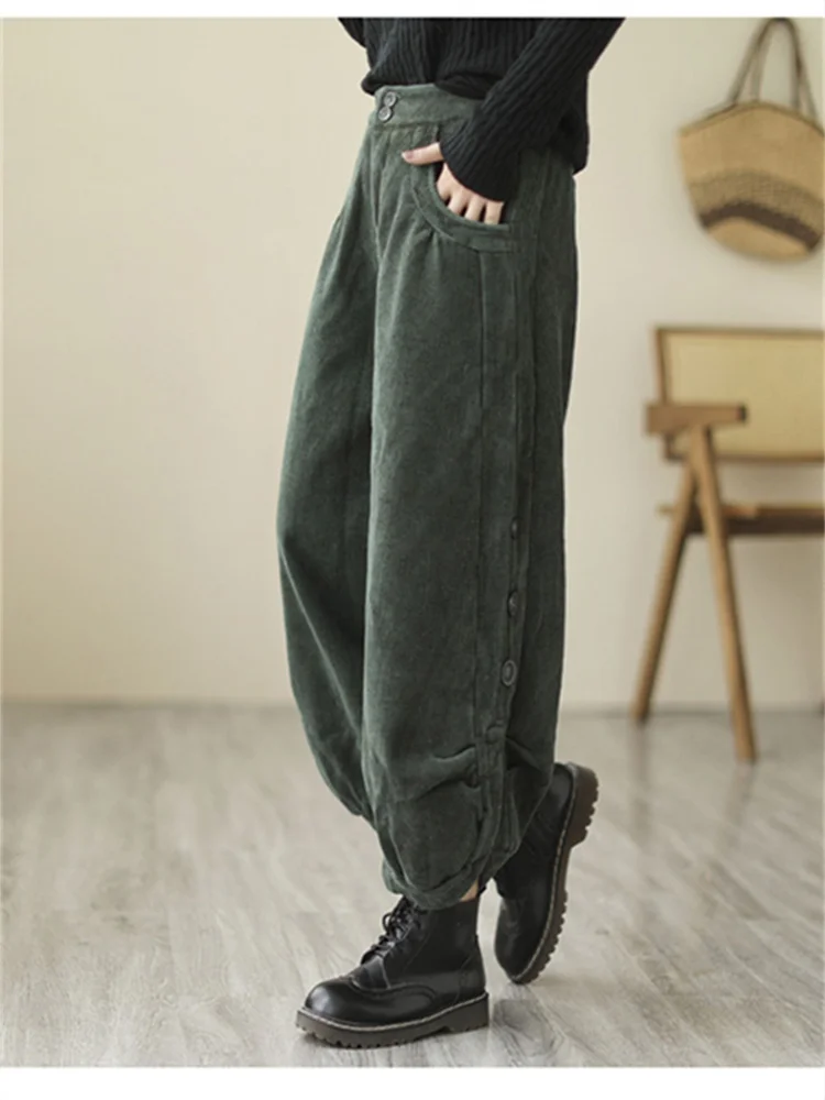 Oversized Korea Winter Velvet Corduroy Hig Waist Ankle Length Pant 2023  Women Harem Pants Ladies Casual Loose Vintage Trousers