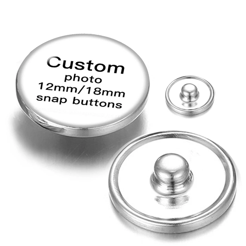 Personalized Custom Photo Snap Buttons for 12mm/18mm Snap Jewelry Glass Cabochon Silver Plated Flower Crystal Base Style DIY