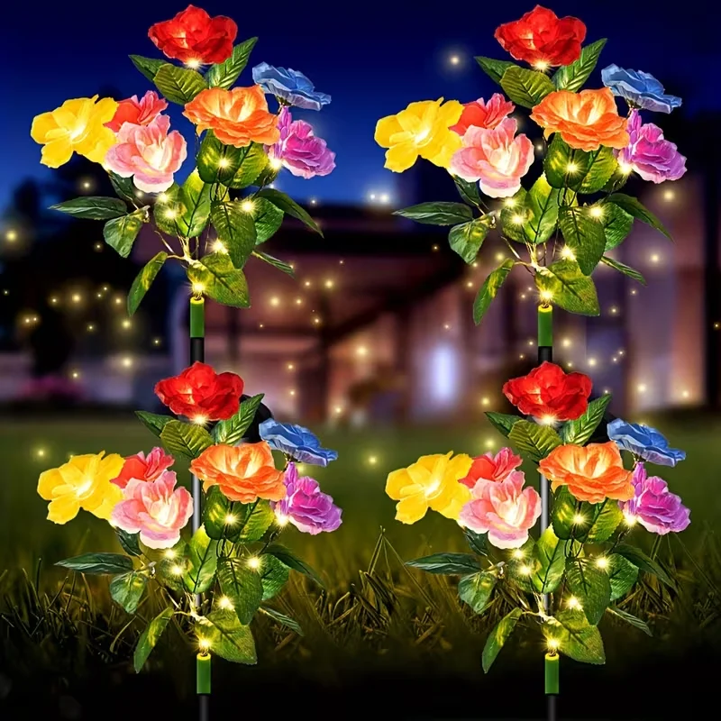 Solar 7-colour Rose Lanterns, LED Outdoor Solar Garden Lights, Courtyard Garden, Path, Lawn Valentine's Day Decorations