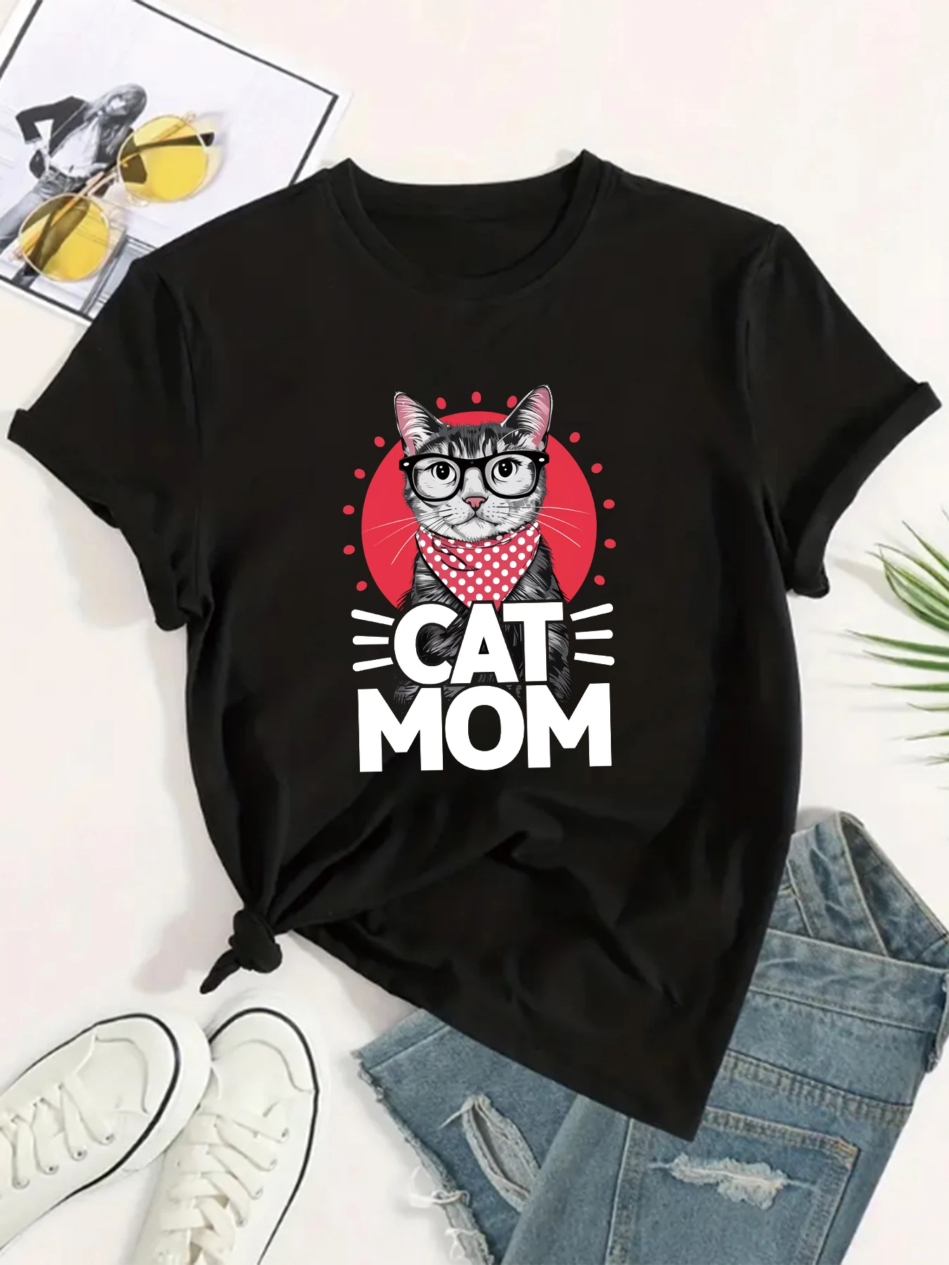 

Футболка женская с принтом кошки и мамы, забавный винтажный Модный повседневный летний топ в стиле Харадзюку, 2020