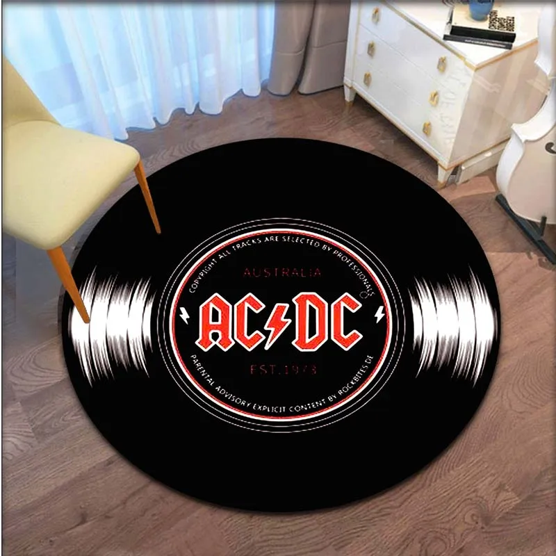 Record Music CD Pattern Round Carpet Retro Floor Mat Living Room Bedroom Decorative Anti-Slip Leisure Floor Mat Mode Area Rug