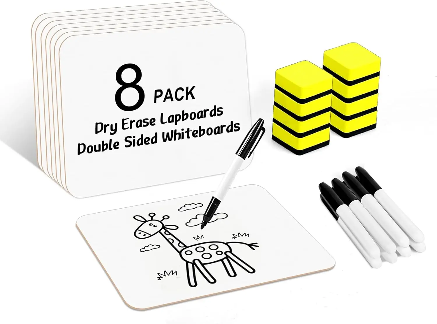 

8 Pack Double Sided Dry Erase Lapboards 9x12.5 Inch with Markers & Erasers for Classroom