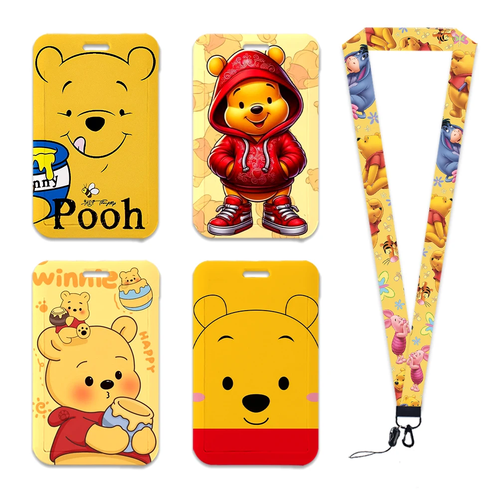 

Disney Pooh the Bear Winnie Cute Cartoon Card Holder Keychain Work Card Badge Holder Bus School Student Card Case Accessories