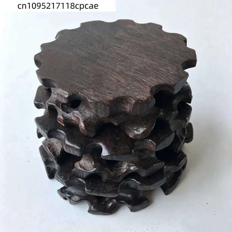 Runder Massivholz-Sockel aus Ebenholz & Rotholz als Ausstellungsständer für Vasen, Bonsai, Kristallkugeln, Skulpturen, Teesets & Heimdekoration – Detail 7