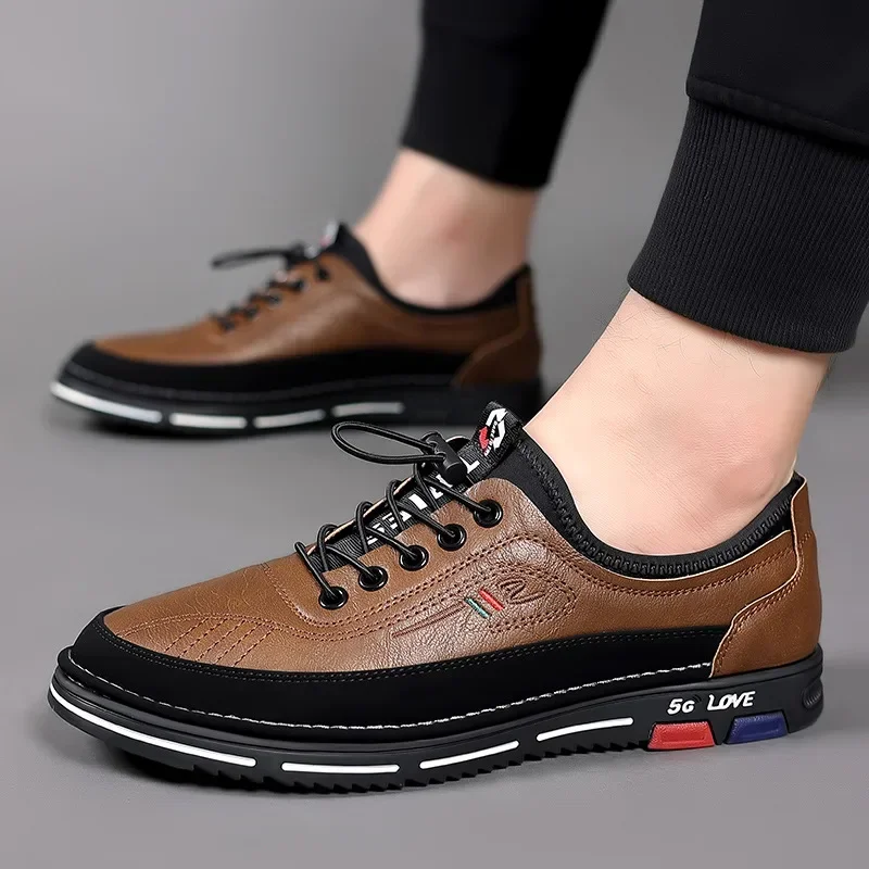 Genuine Leather Men Casual Shoes High Quality Men's Sneakers  Elastic Band Walking Shoes for Men Luxury Formal Office Oxfords