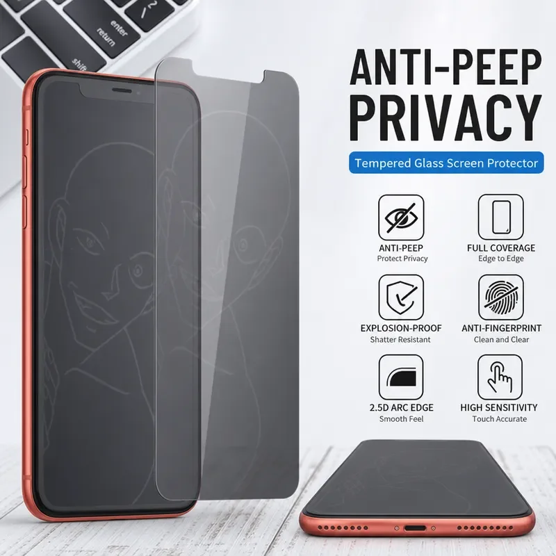 for iPhone X XR XS 11 Pro 9H Full Screen 3D Tempered Glass Film Anti Peeping Privacy Protection Strong Shadow Guard Mobile