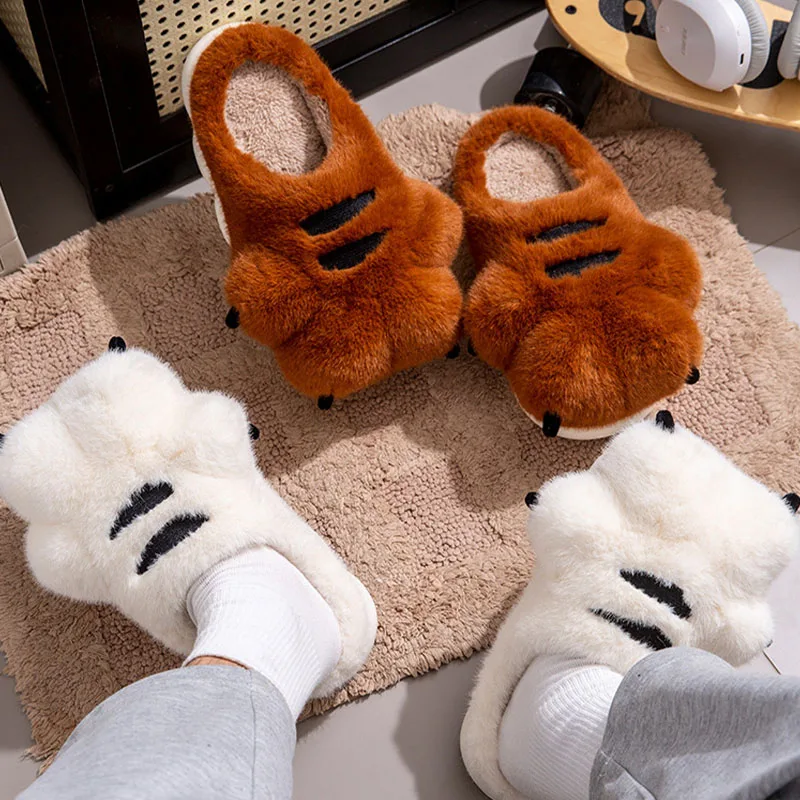 النمر مخلب الكرتون نعال من القطن امرأة الرجال الشتاء لطيف داخلي المنزل سميكة وحيد الأحذية المضادة للانزلاق الدافئة زائد المخملية النعال الذكور