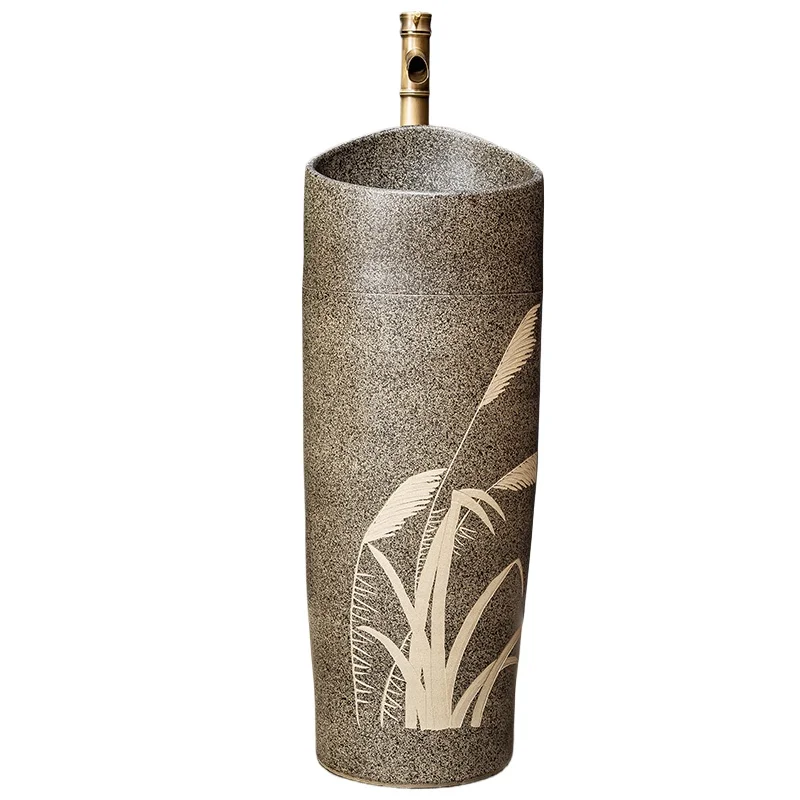 

Household small apartment column type wash basin outdoor balcony floor type ceramic column basin