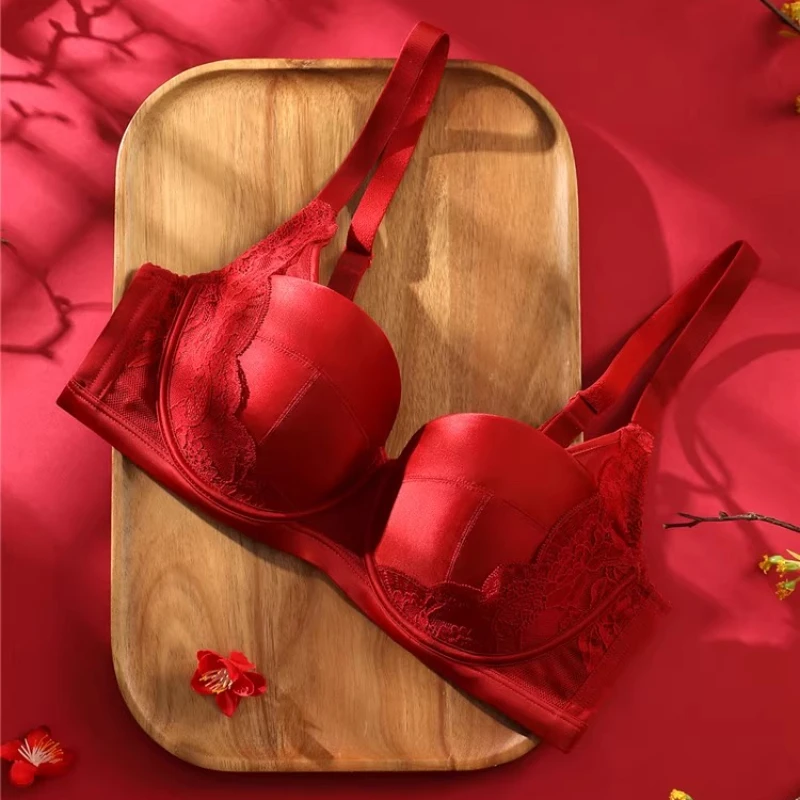 

Red Elegant Beauwear Large Size Bra Women's 3/4 Cup Plunge Bras Sexy Lace Bra Unlined Underwire Bralette SWD9075