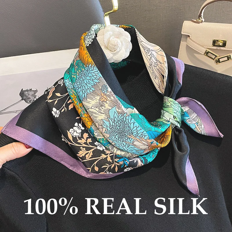 

2026 Women Scarf Summer 100% Real Silk Scarves Shawl Lady Wrap Pashimina Female Echarpe Bandana Square Kerchief Headband Hijab