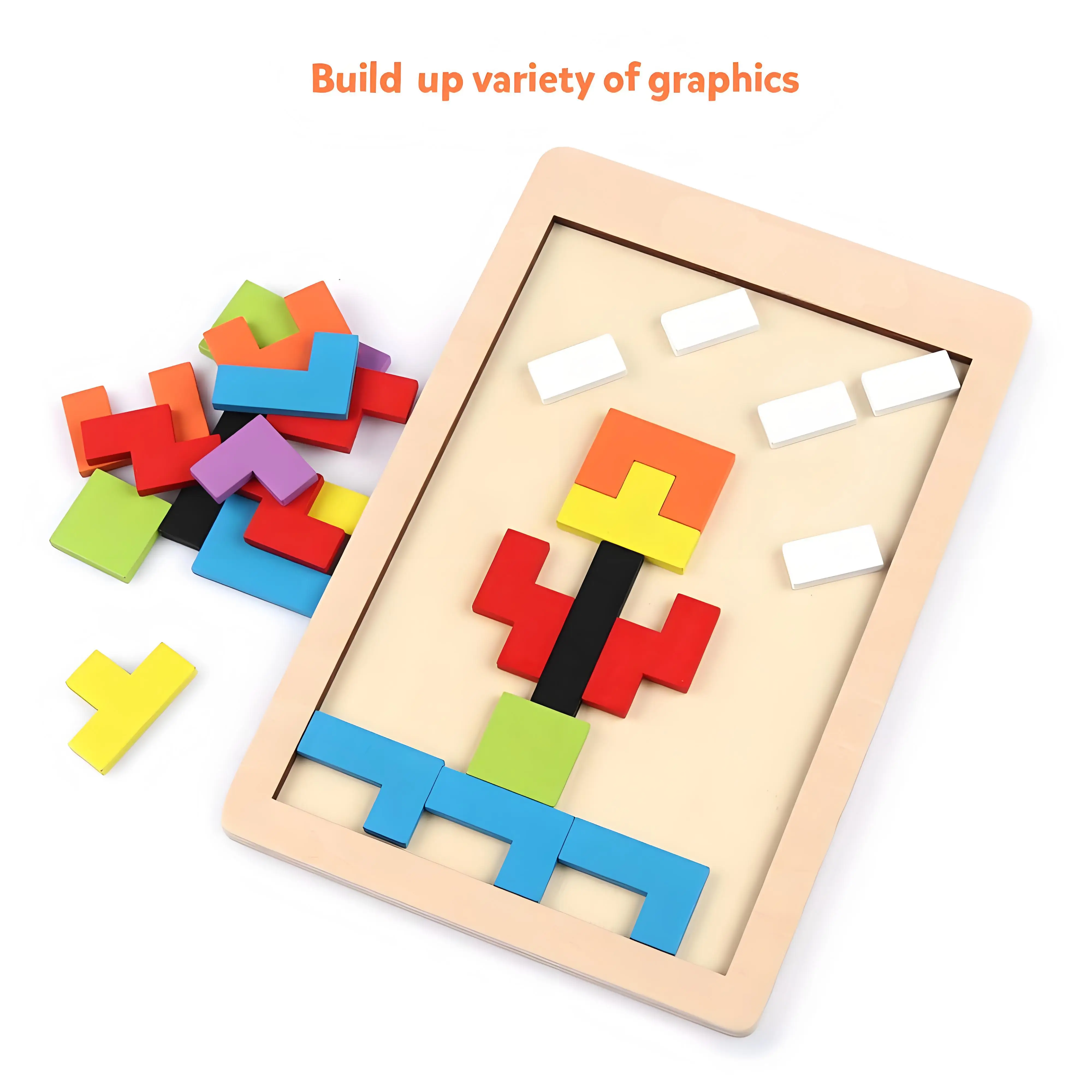 Wooden Puzzle Brain Teaser, 3D Block Tangram Game - STEM Montessori Educational Toy for Kids Learning & Development