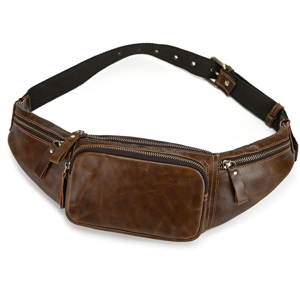 

Leather Fanny Pack Men's Oily Leather Versatile Casual Messenger Bag Mobile Phone Hot Men's and Women's Casual Sports Breast Bag
