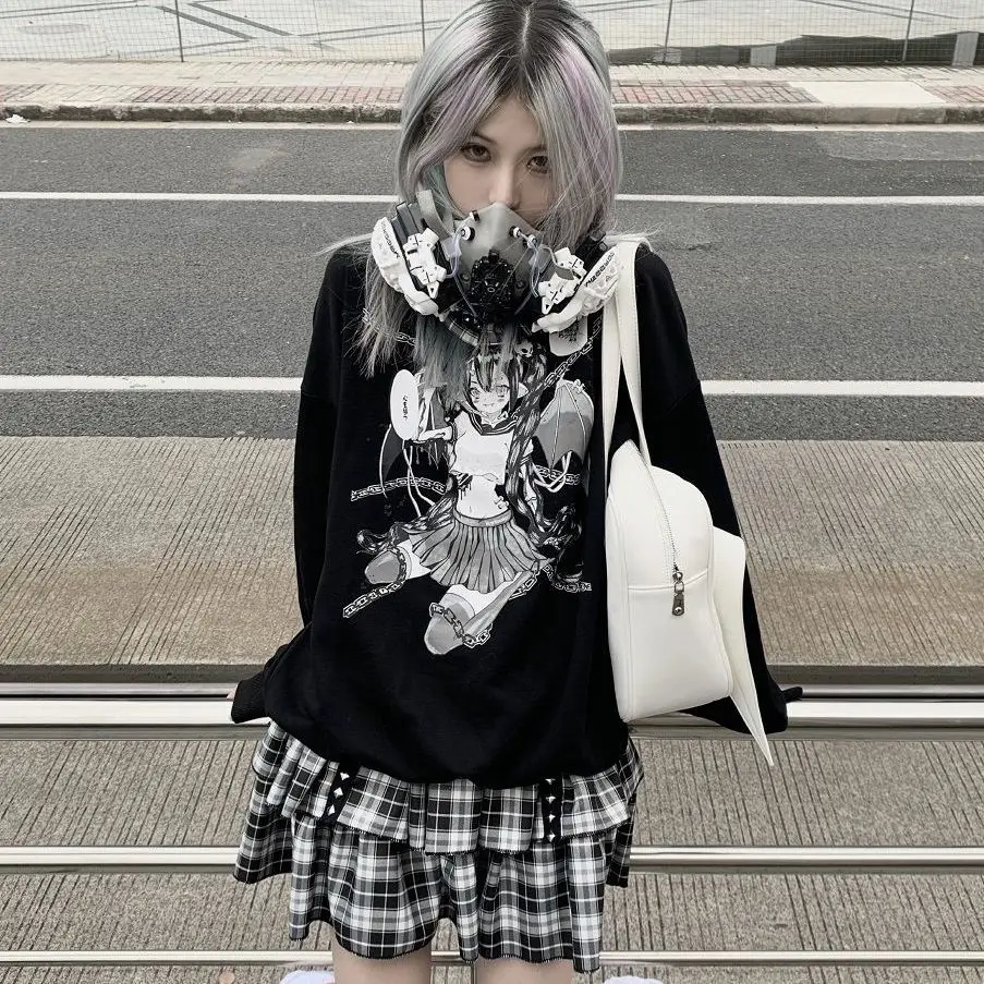 

Autumn winter sweaters women plush thickened fashion ins Japanese anime Little Devil girl print loose fitting student clothing