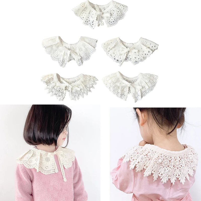 Kids Girls Embroidery Detachable Lace Collar Children All-match Hollow Out False Collar Sweater Shirt Decorative Mini Cape