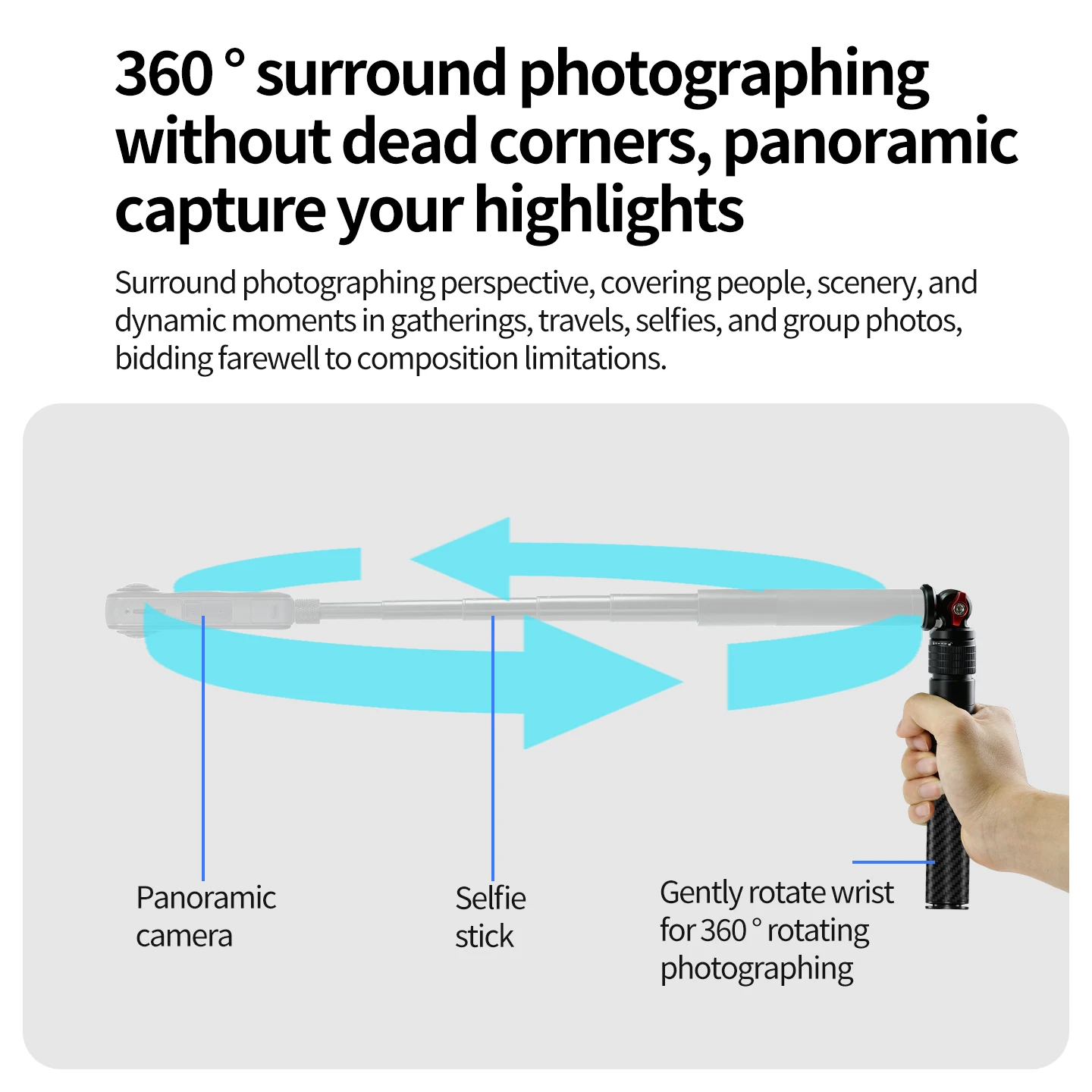 360 ° 360° drehbarer Griff 1/4 Zoll kompatibel mit DJI/Insta360/GoPro 180 ° Verstellbarer Faltbarer Selfie-Stick für 360°-Aufnahmen ° Videos – Detail 4