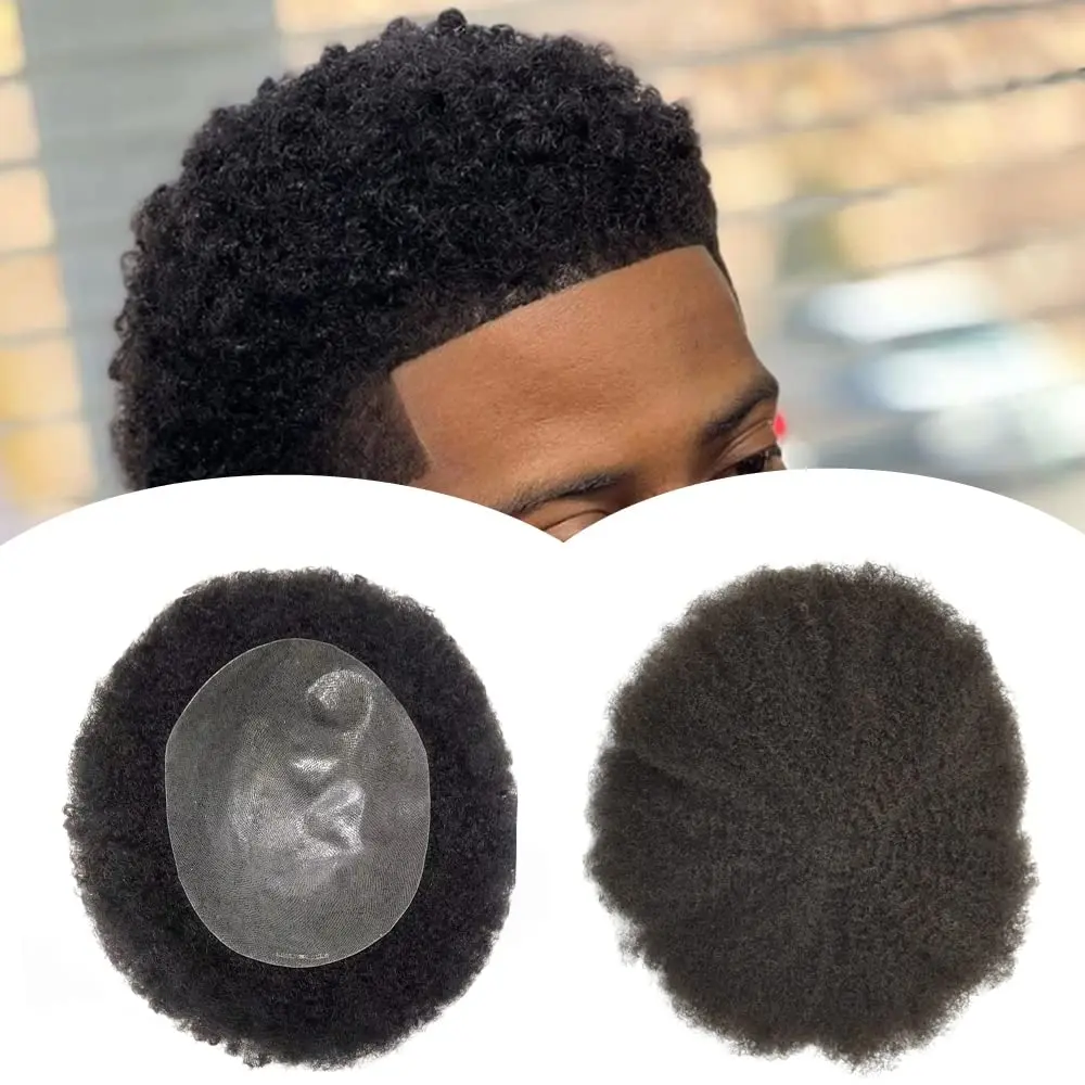 

Мужской парик с вьющимися волосами, 100% человеческие волосы, полная основа из искусственной кожи, мужской парик для чернокожих мужчин, дышащий необнаружимый шиньон