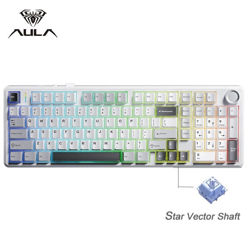 AULA F99PRO Gaming Mechanical Keyboard 99 Key Three Mode Wireless Hot Swappable Gasket Structure Custom Keyboard with Media Knob