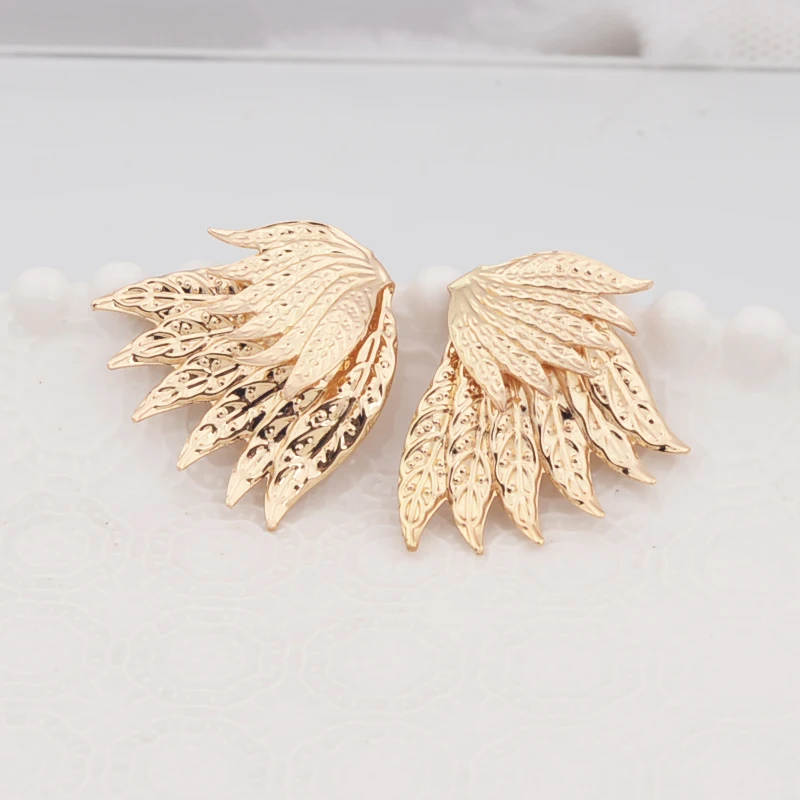 Golden Metal Wings Drop Earrings for Women Trendy Double Layer European Dangle Earrings Wedding Party Vintage Statement Jewelry