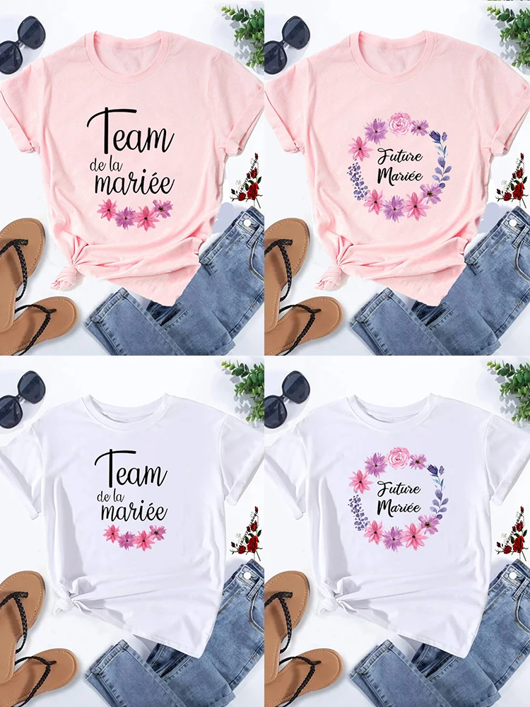 Team Bride Bridesmaid Matching T-shirt Bridal Party Tops EVJF Tshirt for Bride Team Bridal Shower Gifts Pink Bachelorette Shirts