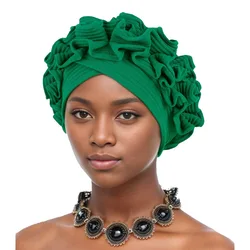 Ruffle Flower Women's Turban Cap Female Headscarf Bonnet African Headwraps Indian Hats Muslim Headwear Hat Turbante Mejur