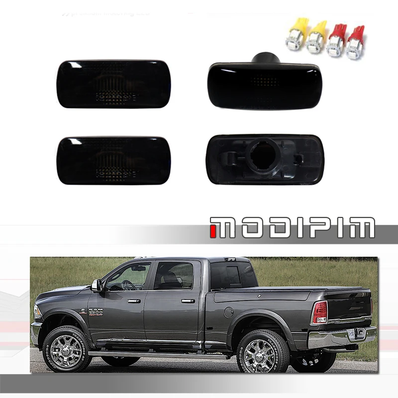 Car Front & Rear Side Marker Light Housings w/ T10 Amber & Red LED Bulbs For 2010-2018 Dodge RAM 2500HD & 3500HD Double Wheel