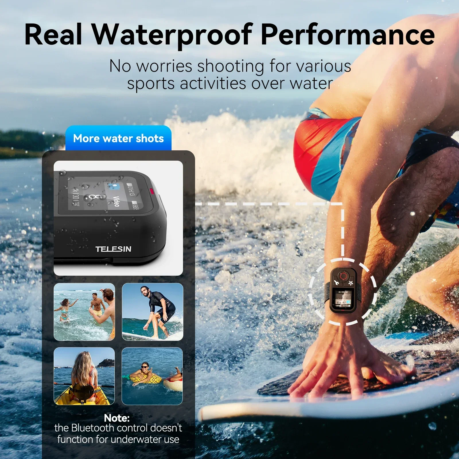 TELESIN Waterproof Bluetooth Remote Control For GoPro Hero 13 12 11 10 9 8 Max With Wrist Strap For Action Camera Accessories