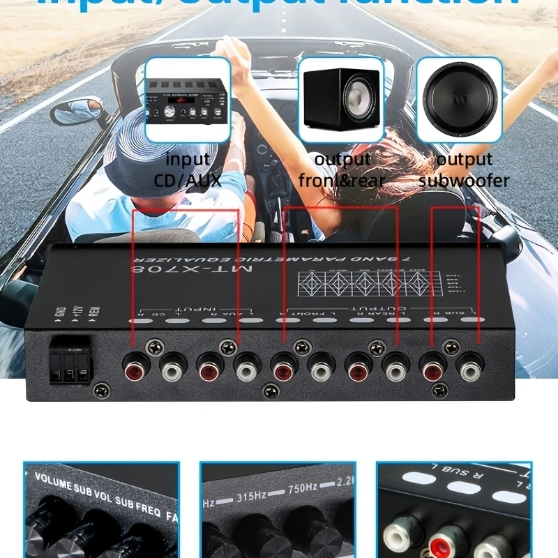 72-channel car audio equalizer with subwoofer control，7Segmented graphic equalizer bandCD/AUXInput，Noise Reduction Car Audio Pro