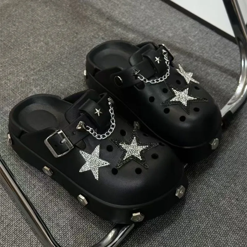 

Women's Summer New Thick Soled Toe Metal Decorative Sandals, Casual, Lightweight, Comfortable and Fashionable Slippers