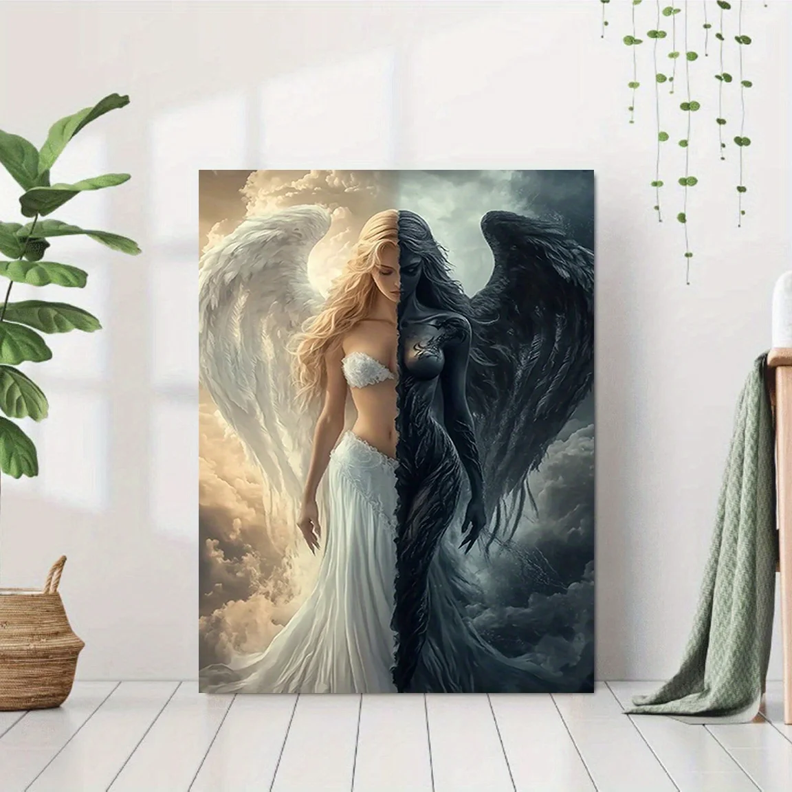 Unframed Poster Board 1pc Angel and Demon Canvas Art Print, Modern Fantasy Wall Decor, Creative Dual-Themed Home
