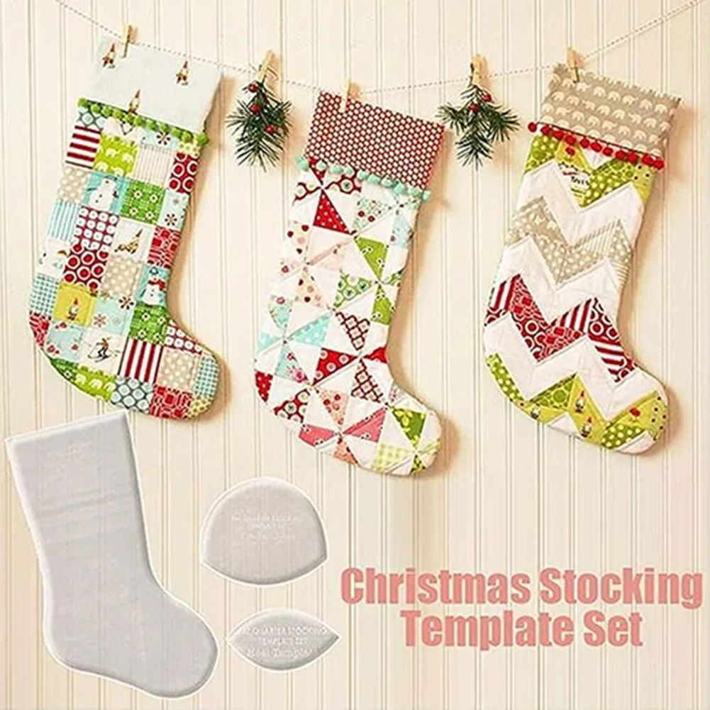 Hand-made Xmas Stocking Template Set Reusable Diy Patchworks Maker Kit for Household Beginners