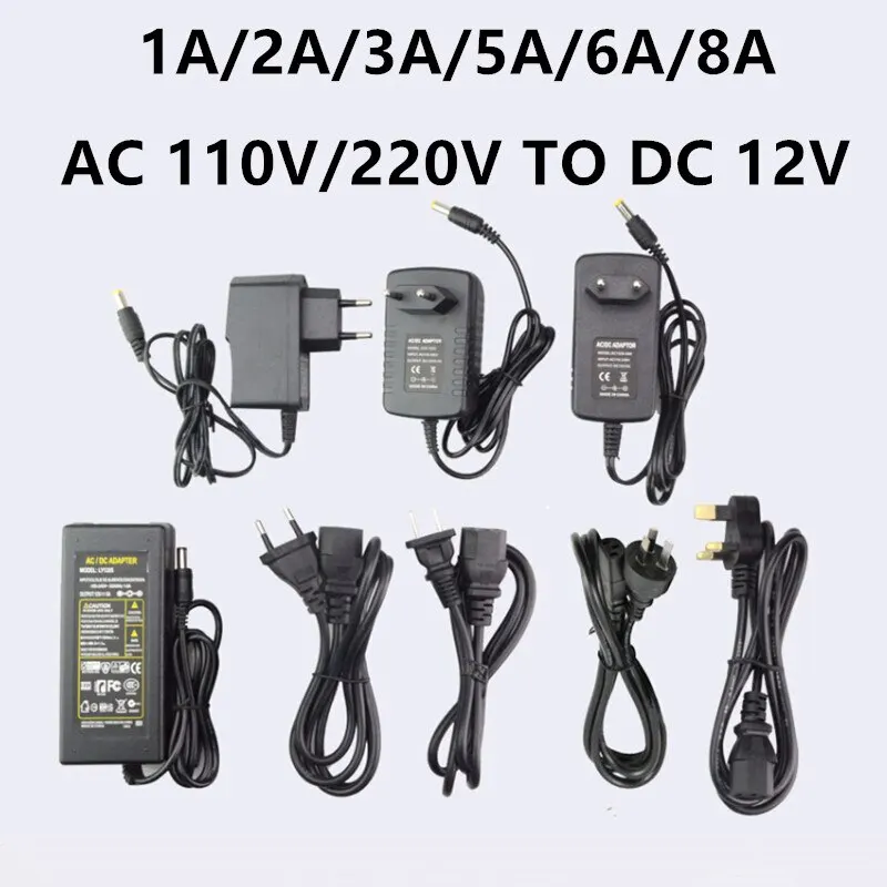 조명 변압기 스위치 공급 전원 어댑터 컨버터 충전기, LED 스트립 조명용, AC 110V 220V DC 12V 1A 2A 3A 5A 6A 8A