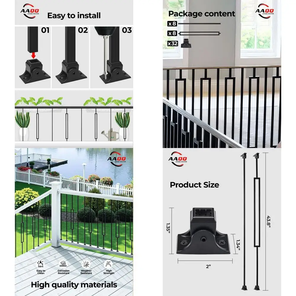 16 Pack Rectangular Hollow Iron Staircase Spindles, 1/2 Square, with 32 Swivel Shoes