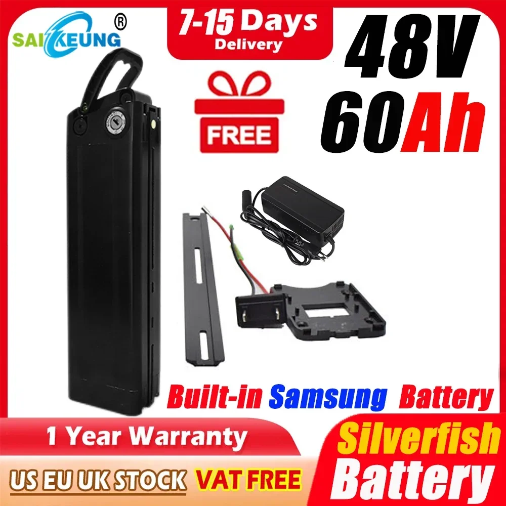 48v SilverFish Electric Bike Lithium Battery 20ah 30 40 50ah60ah Akku Accu De Litio 2000w Bateria  48v Battery Pack with Charger