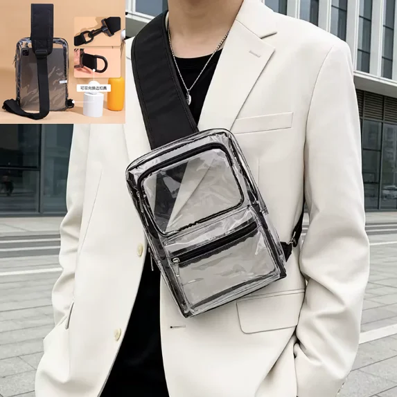 

Clear PVC Shoulder Bag Chest Transparent Sling Crossbody Bags For Women Trend 2026 For Summer Vacation, Beach, Swimming сумка 가방