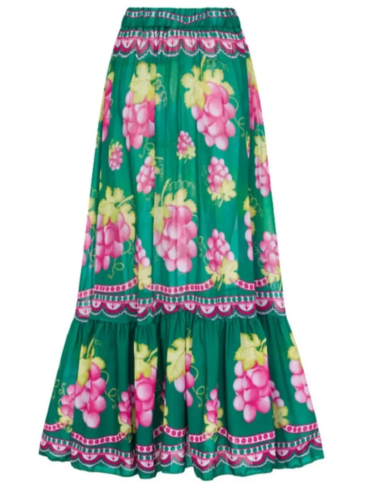 Bikini verde Retro, traje de baño de una pieza estampado a la moda y cubierta con falda ajustada, vendaje para mujer, playa de verano, elegante de lujo