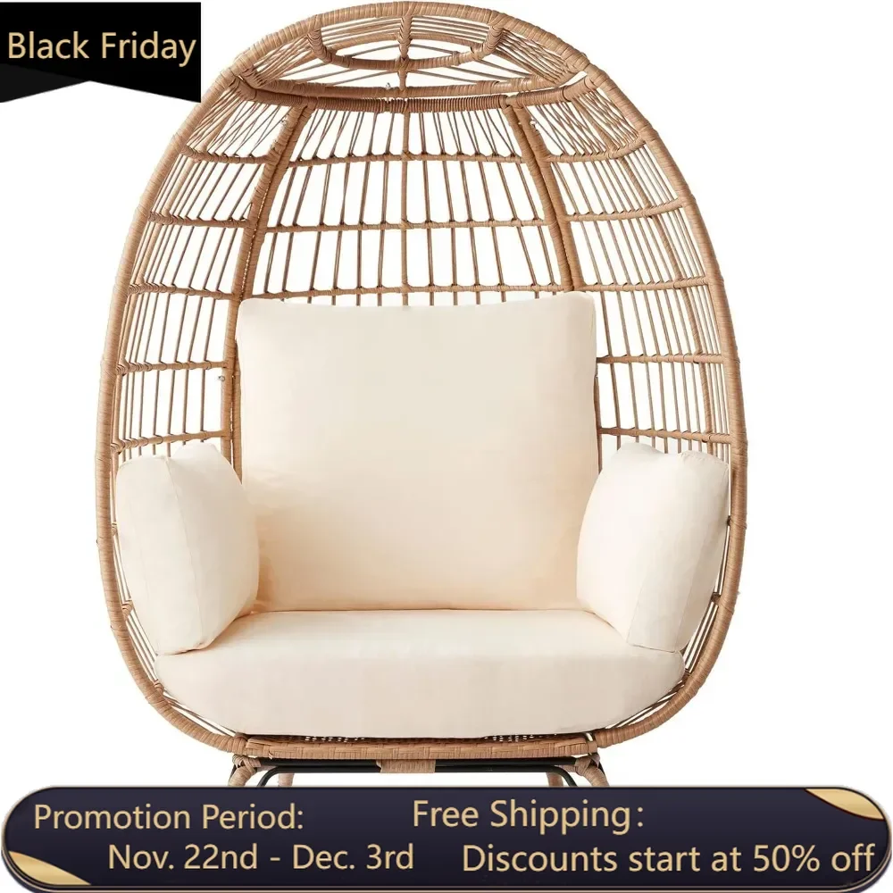 

Willow egg chair, oversized outdoor lounge chair for terrace, backyard, with 4 cushions, steel frame, ivory color